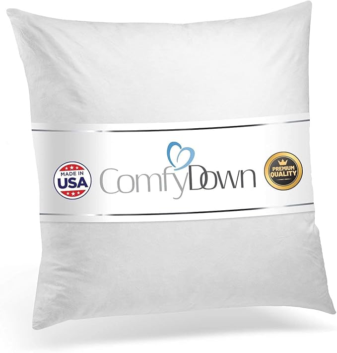 ComfyDown 26x26 Decorative Throw Pillow Insert, Down and Feathers Fill, 100% Cotton Cover 233 Thread Count, Square Pillow Insert - Made in USA