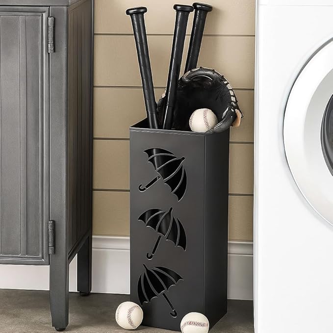 Okllen Metal Umbrella Holder, Square Umbrella Stand Rack for Entryway, 6.3" x 6.3" x 16.5", Black