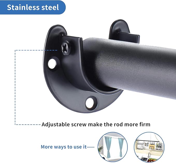 Stainless Steel Closet Rod Bracket, 3/4 Inch Diameter Closet Rod Holder 2 Pcs, Heavy Duty Black Curtain Holder with Screws