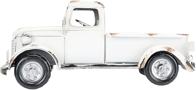 SOFFEE DESIGN 12in Collectible-Vehicles Classic Truck, Pick-up Model Iron Decorations, Collectible Figurine Desktop Car Wine Holder for Home Decor, White