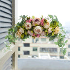 Ansuma Artificial Peony Flower Swag, 30 Inch Decorative Front Door Lintel Swag with Peonies and Eucalyptus Leaves for Wedding Arch Front Door Wall Window Home Garden Party Decor (Champagne & Pink)