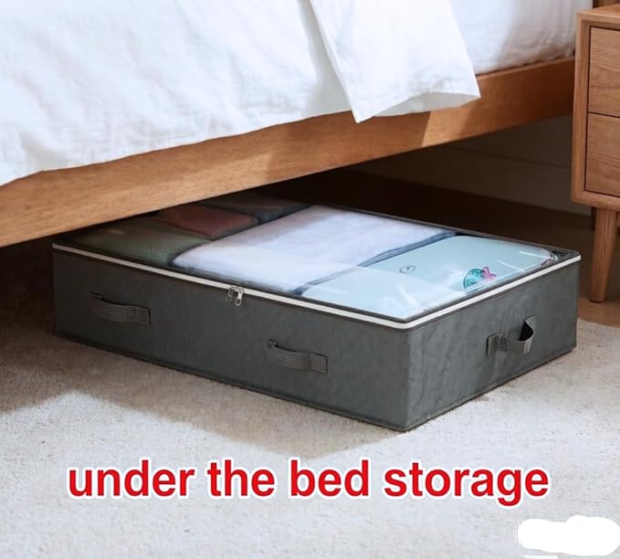 4 Pack Under Bed Storage, Closet Organizers and Storage Containers with Clear Window Foldable Underbed Storage Bags for Clothes,Shoes, Blankets Pillows, Linen Sheets, Grey 60L