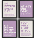 DSHFG Motivational Inspirational Office Wall Art Decor Prints Set of 4, Black Motivational Wall Decor Trendy Retro Posters for Office Home Decor, 8x10 Unframed (Purple)