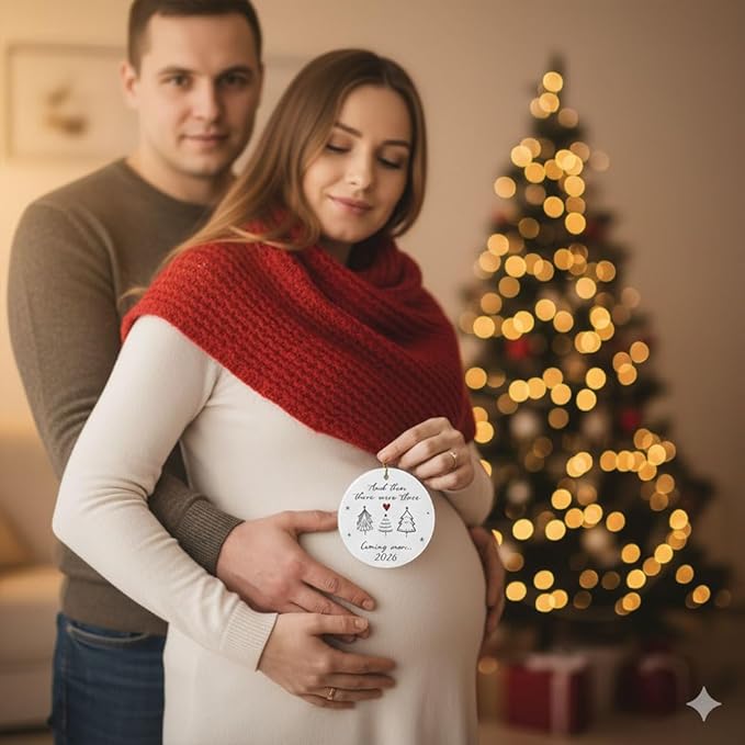Baby Coming Soon 2026, Baby Announcement Christmas Ornament for New Parents, Expecting Couple, Promoted to Grandparents Gift, Baby Reveal Keepsake Decor (Three Tree)
