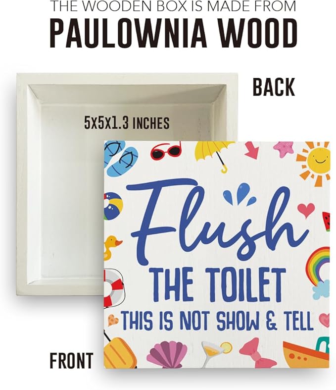 Funny Bathroom Signs Summer Bathroom Decor Flower Summer Decorations Wooden Box Sign for Home Office Farmhouse Table Shelf