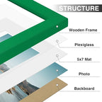 Vittanly 8x10 Picture Frames Set of 9, Shatter Resistant Plexiglass, Display 5x7 Pictures with Mat or 8x10 without Mat, Photo Frames for Wall or Tabletop, Engineered Wood, Green