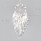 Dremisland White Feathers Dream Catcher Wall Hanging Elegant Wall Art Room Decoration for Windows Balcony Bedroom Wedding Party Gift for Girls and Kids (with Lights)