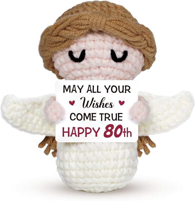 80th Birthday Gifts for Women Men, 1946 80th Birthday Decorations, Happy 80 Year Old Gifts for Family Friends - Handmade Positive Angel Crochet Doll