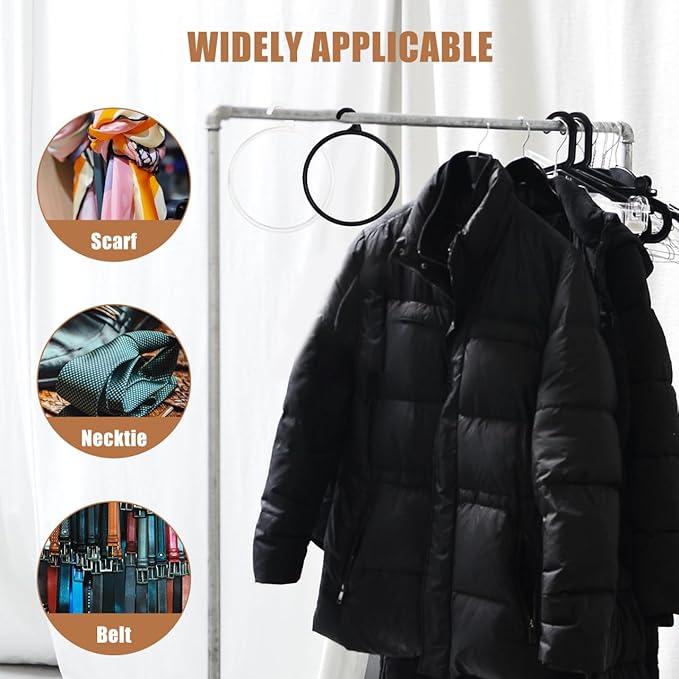 Ciieeo 40pcs Multifunctional Scarf Rack Organizer with Plastic Rings for Scarves Ties Belts Space Saving Closet Hanger for Shawls and Accessories Black Transparent