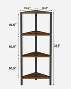TUTOTAK Corner Shelf, 4-Tier Corner Bookshelf for Small Space, Narrow Display Corner Shelf Stand with Storage Rack, for Living Room, Bedroom, Rustic Brown BS05BB004