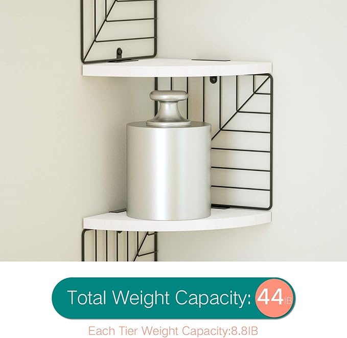 Love-KANKEI Corner Shelf Wall Mount of 5 Tier Rustic Wood Floating Shelves Wall Shelves for Bedroom Living Room Bathroom Kitchen Office and More White