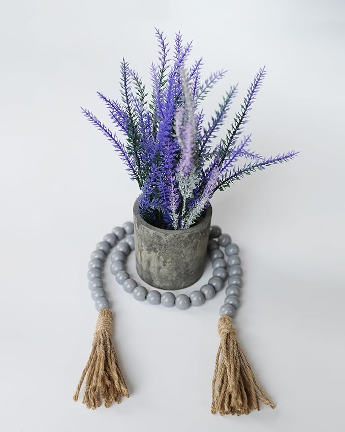 Boho Decor Wood Beads Garland Farmhouse Wall Hanging Decorations Natural Wooden Bead Tassel Decorative for Coffee Table Christmas and Prayer (Gray, 39")