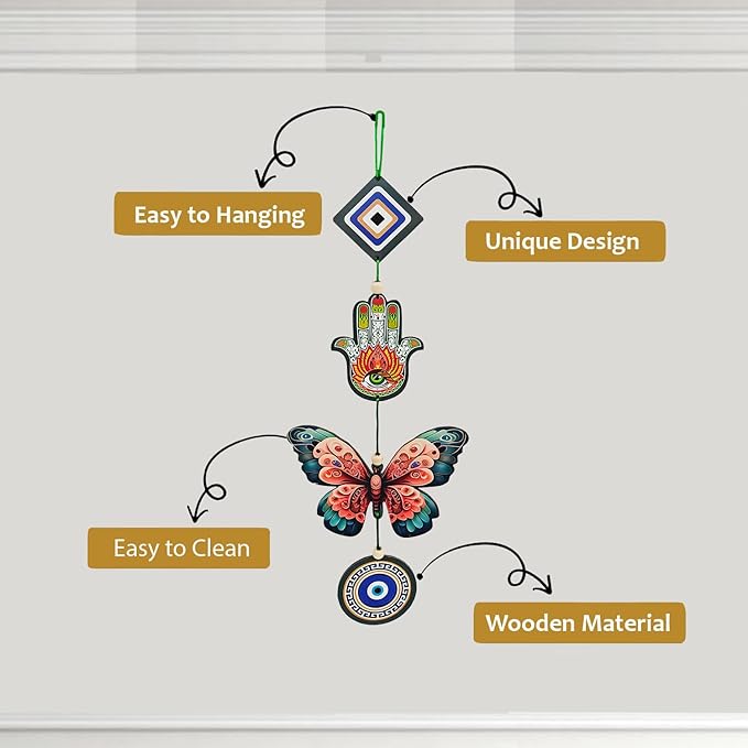 Decorative Bird Mobile Wall Hanging, Colorful Swallow Design with Flowers, Traditional Tattoo Style Art (Butterfly_Hanging_D_1)