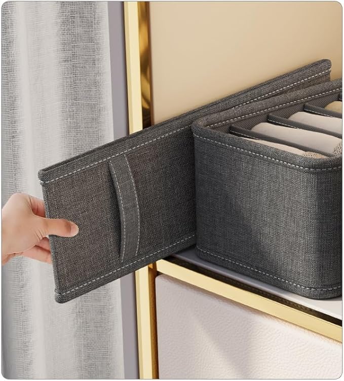 3 Pack Closet Underwear Organizer Storage Box, Drawer Fabric Foldable Cabinet Closet Storage Boxes for Storing Socks, Underwear, Ties, Belts (Dark Grey)