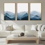 BINCUE Framed Blue Mountain Wall Decor Fog Blue Ridge Mountains Wall Art Minimalist Landscape Artwork Simple Blue Pictures Modern Mountain Wall Paintings for Living Room Bedroom Office 16x24 Inches Set of 3 Gift
