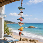 Rustic Hand Painted Bird Ornament, Handcrafted Wooden Colorful Birds, Carved Northern Figurine for Hanging Decor Indoor Outdoor, Decorative Wood Bird Wind Chime Style Pendant Decor(C)
