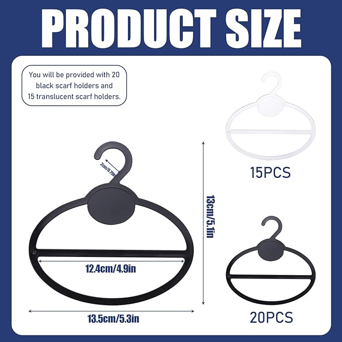 35Pcs Plastic Scarf Organizer for Closet, Oval Kerchief Organizer, Non-Slip Space Saving Hanger for Kerchief Tie Belts, ATSKIM Scarf Hangers for Home Shop Sorting Storing (Black, Clear)