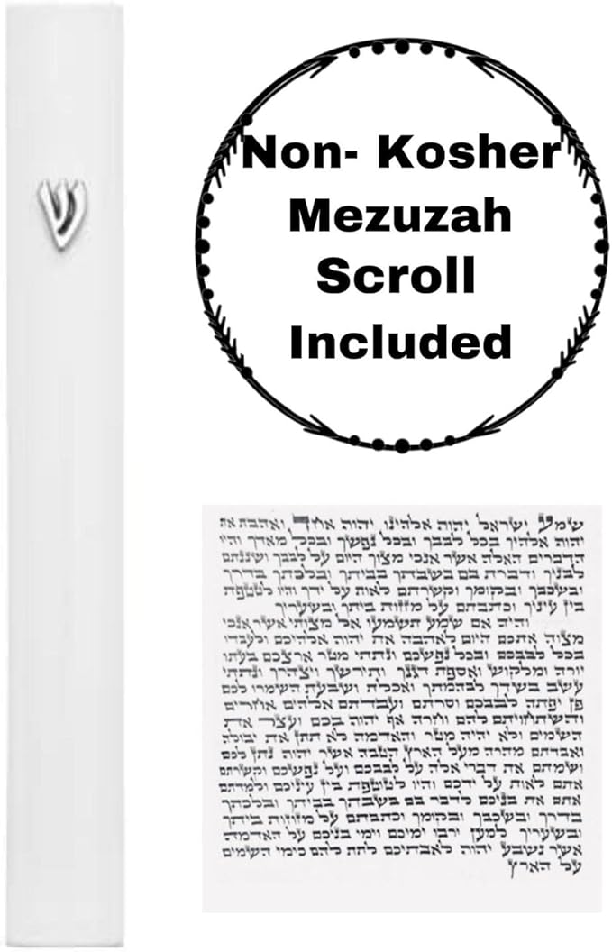 A&S Mezuzot Alumium Mezuzah Case in Silver Shin Design Weatherproof Door Mezuza Judaica Art for Home Blessing (White, 5 Inches)