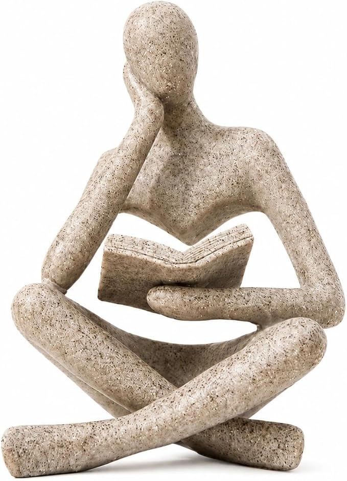 Bookshelf Decor Thinker Statue, Sand Abstract Reading Figurine Style A, Resin Decorative Bookend for Coffee Table, Shelf, Home Office, Library, Gift for Book Lovers