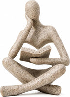 Bookshelf Decor Thinker Statue, Sand Abstract Reading Figurine Style A, Resin Decorative Bookend for Coffee Table, Shelf, Home Office, Library, Gift for Book Lovers