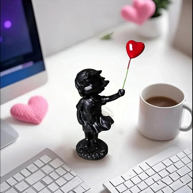 Banksy Street Graffiti Art Statue,Love Balloon Girl Room Decor,Resin Ornaments,Living Room Dining Desk Decorations,Bookshelf Decorative Objects(Black)