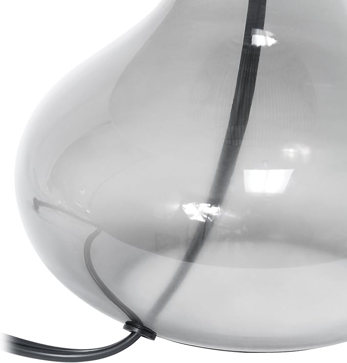Simple Designs LT2063-SMG Small Glass Raindrop Bedside Table Lamp with Gray Fabric Shade, Smoke (Pack of 2)