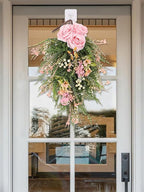 Artificial Floral Swags, 20inch Spring Teardrop Swag, Decorative Floral Swag with Rose Flowers and Berries, Artificial Rose Flower Swag Wedding Arch Flowers Floral Arrangement