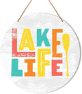 Lake House Wall Decor, Summer Country Lake Round Hanging Sign Decor Lake Life Wall Decorations Farmhouse Wood Sign for Home, Front Door, Porch, Housewarming Gift for Lake House Lake Lover