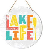 Lake House Wall Decor, Summer Country Lake Round Hanging Sign Decor Lake Life Wall Decorations Farmhouse Wood Sign for Home, Front Door, Porch, Housewarming Gift for Lake House Lake Lover