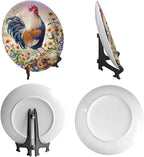 Rooster Decorative Ceramic Plates, 10inch, Rooster on Stone Round Display Plate, Decorative Plates with Stand, for Home Kitchen Bedroom Decorative Ornaments