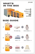 AirVault Vacuum Storage Bags for Travel & Home - Space Saver Compression Packing Bags Set for Clothes, Blankets & Seasonal Storage, Small (5), Medium (5), Large (5) (Orange,15-Pack Combo)