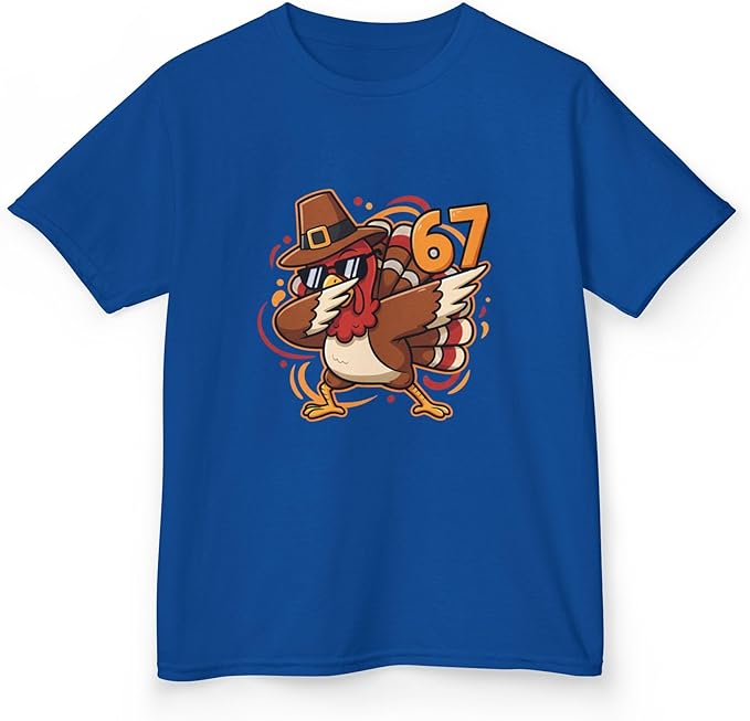 Dabbing Turkey 67 Funny Thanksgiving Pilgrim Kids Boys Girls Cool Swag Retro Fall Football Feast