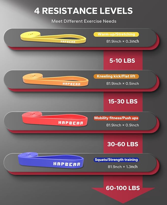 HAPBEAR Pull Up Assistance Bands - Pull Up Bands - Resistance Bands - Exercise Bands Resistance Bands Set of 5 - Workout Bands for Working Out, Stretching, Muscle Training