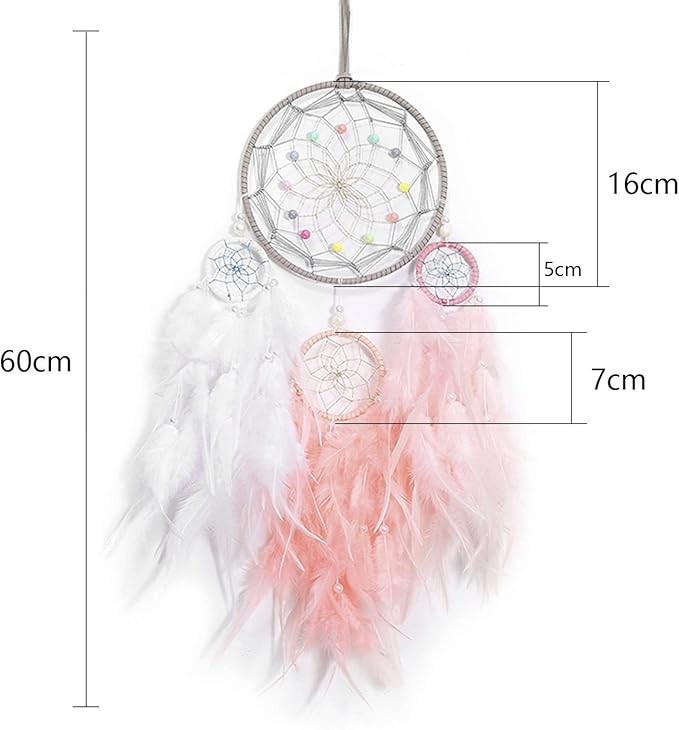 Dream Catcher for Girl Pink, Handmade Romantic Unique Dreamcatcher Beads and Feathers Wall Hanging Ornament Gift for Bedroom
