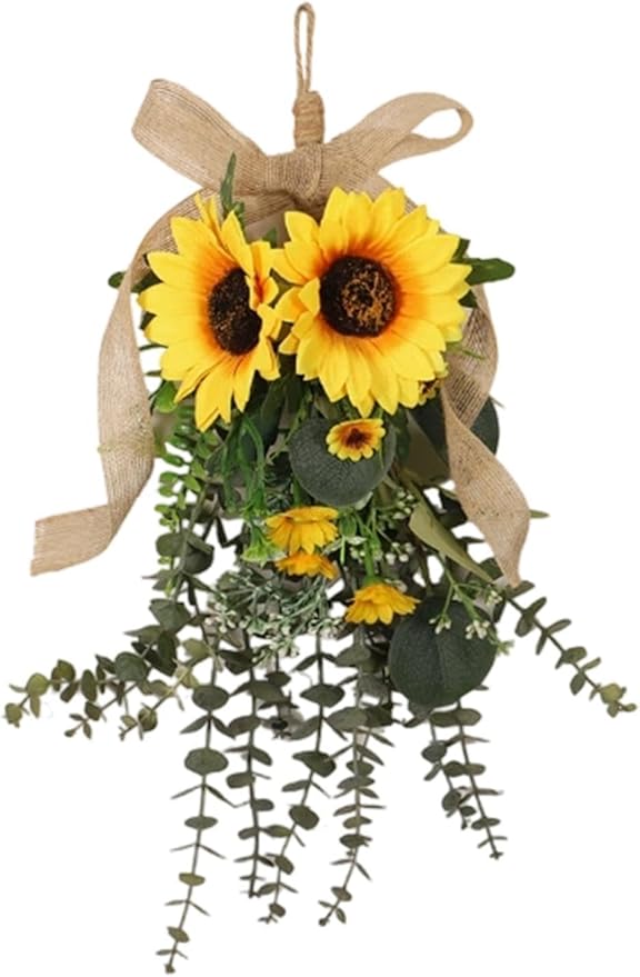 Generic 24 in Sunflower Swag, Artificial Floral Garland with Burlap Bow, Rustic Door Swag for Front Door Outside, Summer Sunflower Wreath Decor for Home Window Farmhouse. (1Pcs)