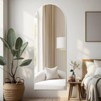 Prywot Arched Floor Mirror, 58" x 18" Full Length Wall Mirror Hanging or Leaning Arched-Top Full Body Mirror with Stand for Bedroom, Dressing Room, White