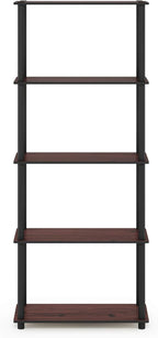 Furinno TURN-N-TUBE Storage Shelves, 5-Tier Book Shelf, Corner Shelf, Toolless Open Shelves, for Organization and Storage, Living Room, Garage, Home Office, Dark Cherry