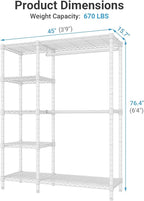 VIPEK V7 Garment Racks for Hanging Clothes Heavy Duty Clothes Rack with Shelves, Portable Closet Rack Metal Clothing Racks 5 Tiers Freestanding Closet Wardrobe System, Max Load 670lbs, White