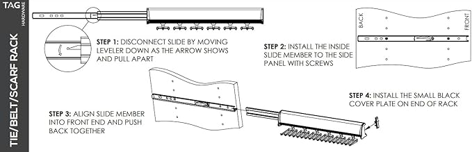 TAG Hardware Designer 15 Hook Full Extension Telescopic Tie Rack Closet Organizer (MATT Gold)