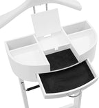 Suit Valet Stand for Men, Freestanding Clothes Stand with Sturdy Base, White Wood Suit Stand for Homes, Offices, Hotels