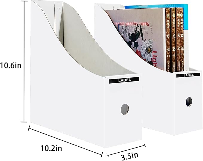Limitliho 12 Pack White Cardboard Magazine File Holder for Desk, Shelves, Office or Home, Vertical Book Bins for Classroom and Library Use, 10.6'' H×10.2'' L ×3.5''W Folder Organizer Box
