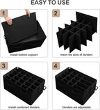 Shoe Organizer for Closet 2 Pack, Foldable Shoe Box with Adjustable Divider and Clear Cover, Space Saving Shoe Storage Organizer Cabinet with Reinforced Handles, Fits 40 Pair, Black, TP11B