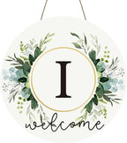 Monogram Letter I Wreaths for Front Door Wreath Wooden Welcome Sign for Front Door Decor Floral Family Last Name Initial House Warming Spring Summer Porch Rustic Wall Home Kitchen Boho Decorations