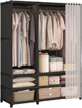 Portable Closet,Portable Closets for Hanging Clothes,Japanese Style Wardrobe with 2 Hanging Rods,6 Storage Shelves,43.3" L x 17.7" W x 65.1" H,Black