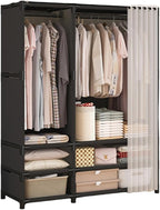 Portable Closet,Portable Closets for Hanging Clothes,Japanese Style Wardrobe with 2 Hanging Rods,6 Storage Shelves,43.3" L x 17.7" W x 65.1" H,Black