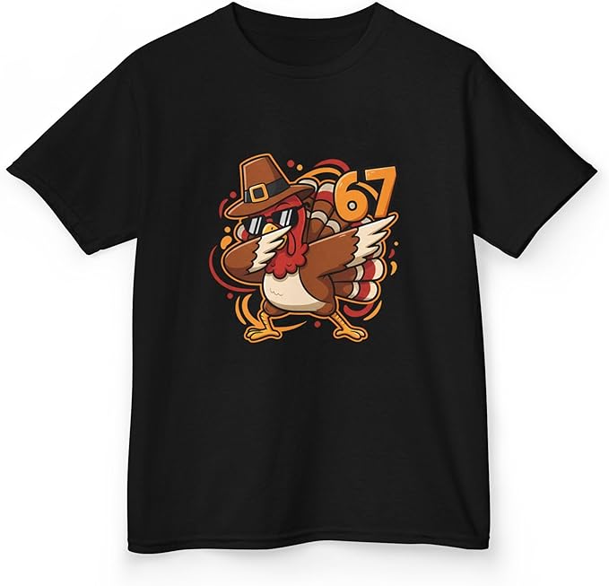 Dabbing Turkey 67 Funny Thanksgiving Pilgrim Kids Boys Girls Cool Swag Retro Fall Football Feast