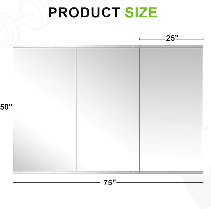 FICTOR Home Gym Mirror for Wall, 50"x25"x3 PCS Large Workout Mirrors with Tempered Glass, Full Length Frameless Body Mirror for Garage, Dance, Yoga, Bedroom