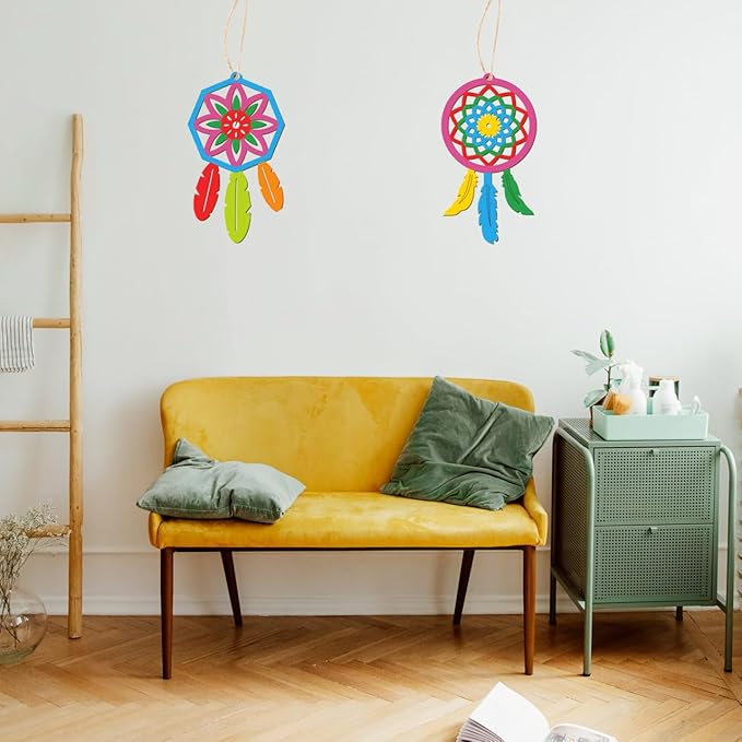 PRETYZOOM Wooden Dream Catcher Pendant 4.33 x 2.95 in with Tassel – Woven Boho Wall Hanging for Bedroom, Dorm & Living Room Decor, for Teens, Women & Gift Giving
