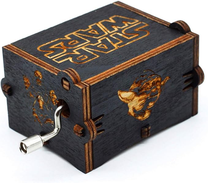 Huntmic Black Wood Star Wars Music Box, Antique Carved Hand Cranked Wooden Musical Boxes Home Decoration Crafts for Children Gifts (Black-Star war)