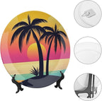 Coconut Trees Theme Decorative Ceramic Plate Round Porcelain Plate,8 inch,Sunset Pattern,for Decorative Ornaments Giving Plates,1 Plate with 1 Display Stand,Orange Pink